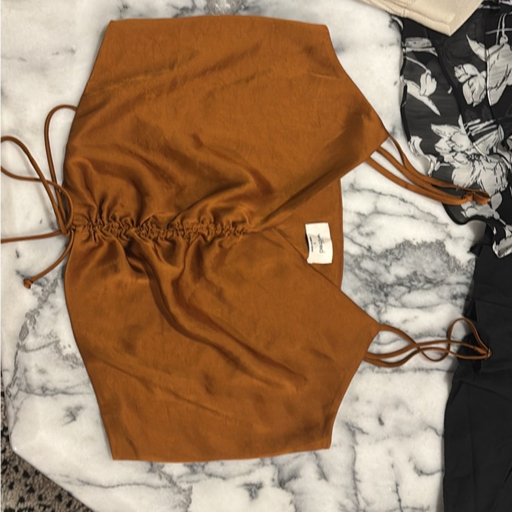 Wilfred Rust Brown Satin Ruched Crop Top S
